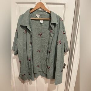 I.S.C. Linen Blend Mossy Green Embellished Sleeveless Tank and Blouse Combo 3X